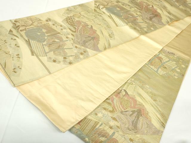 平和屋着物◎六通柄袋帯　地紙人物文　正絹　逸品　DAAZ5523ea