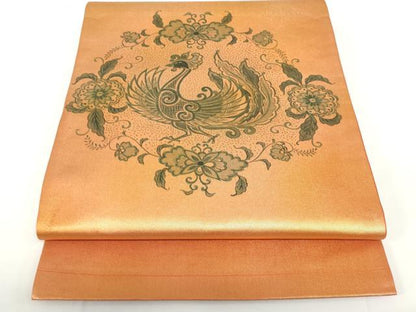 平和屋着物◎太鼓柄袋帯　手描き　鳳凰更紗花文　正絹　逸品　DAAZ5536ea