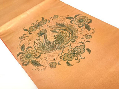 平和屋着物◎太鼓柄袋帯　手描き　鳳凰更紗花文　正絹　逸品　DAAZ5536ea