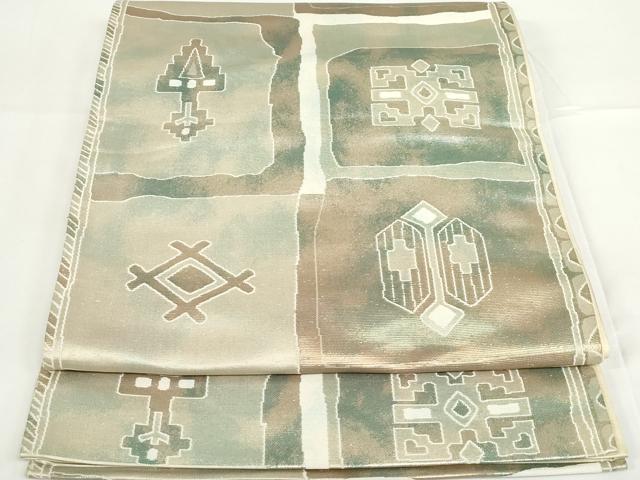 平和屋着物◎六通柄袋帯　壁画文様　引箔　正絹　逸品　DAAZ5544ea