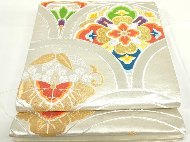 平和屋着物◎六通柄袋帯　唐織　吉祥青海波花文　金銀糸　正絹　逸品　DAAZ5547ea