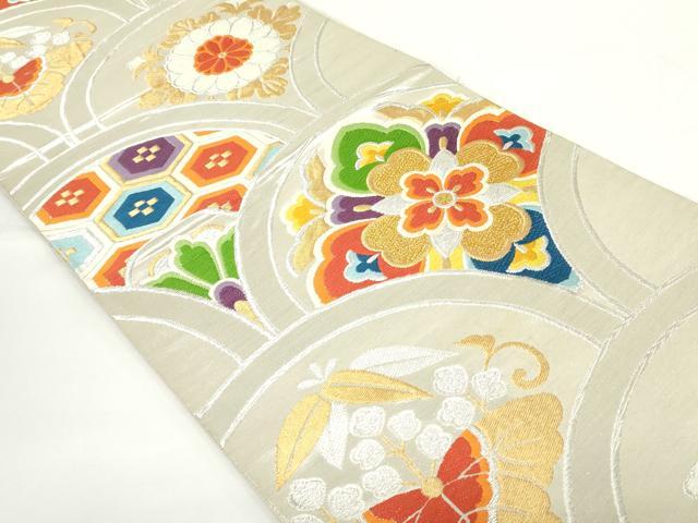 平和屋着物◎六通柄袋帯　唐織　吉祥青海波花文　金銀糸　正絹　逸品　DAAZ5547ea