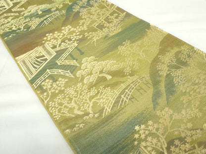 平和屋着物◎六通柄袋帯　風景花松文　金糸　正絹　逸品　DAAZ5550ea