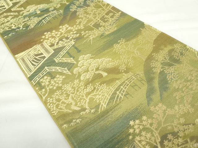 平和屋着物◎六通柄袋帯　風景花松文　金糸　正絹　逸品　DAAZ5550ea