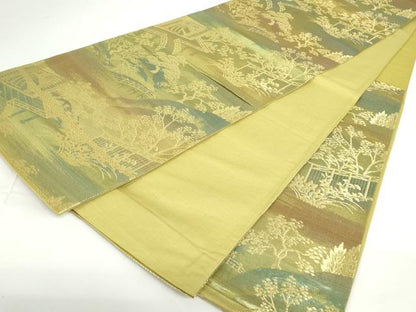平和屋着物◎六通柄袋帯　風景花松文　金糸　正絹　逸品　DAAZ5550ea