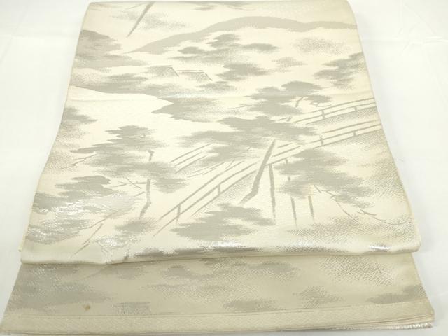 平和屋着物◎六通柄袋帯　渡橋風景文　銀糸　正絹　逸品　DAAZ5554ea