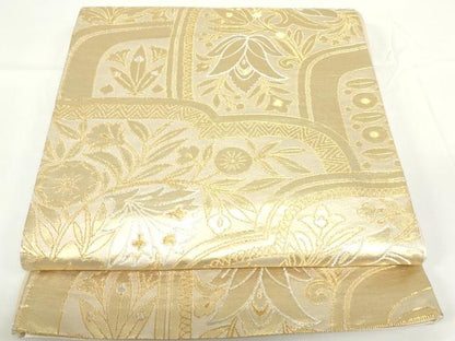 平和屋着物◎六通柄袋帯　洋花文　金銀糸　正絹　逸品　DAAZ5556ea