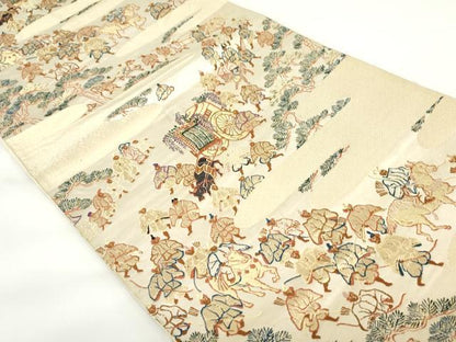 平和屋着物◎六通柄袋帯　大名行列　金糸　正絹　逸品　DAAZ5557ea