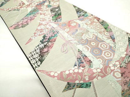 平和屋着物◎六通柄袋帯　几帳孔雀花文　金銀糸　正絹　逸品　DAAZ5573ea