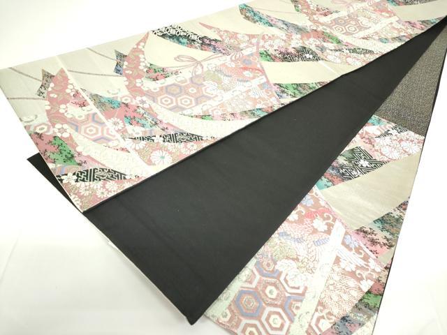 平和屋着物◎六通柄袋帯　几帳孔雀花文　金銀糸　正絹　逸品　DAAZ5573ea