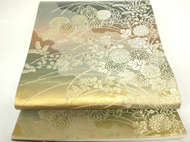 平和屋着物◎六通柄袋帯　秋草文　金糸　正絹　逸品　DAAZ5587ea