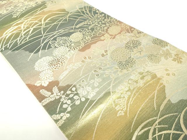 平和屋着物◎六通柄袋帯　秋草文　金糸　正絹　逸品　DAAZ5587ea