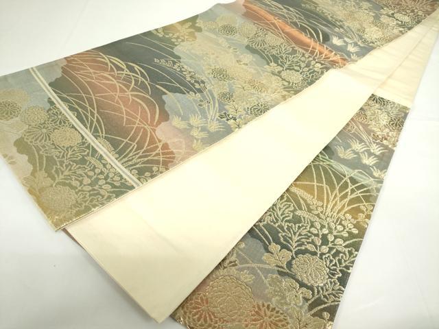 平和屋着物◎六通柄袋帯　秋草文　金糸　正絹　逸品　DAAZ5587ea