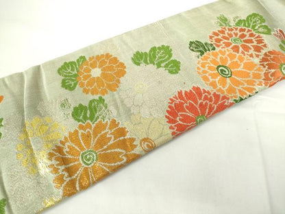 平和屋着物◎アンティーク 大正ロマン 九寸名古屋帯 菊 金銀糸 正絹 逸品 DAAZ5608ea