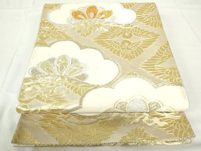 平和屋着物◎六通柄袋帯　双鶴松文　金銀糸　正絹　逸品　DAAZ5627ea