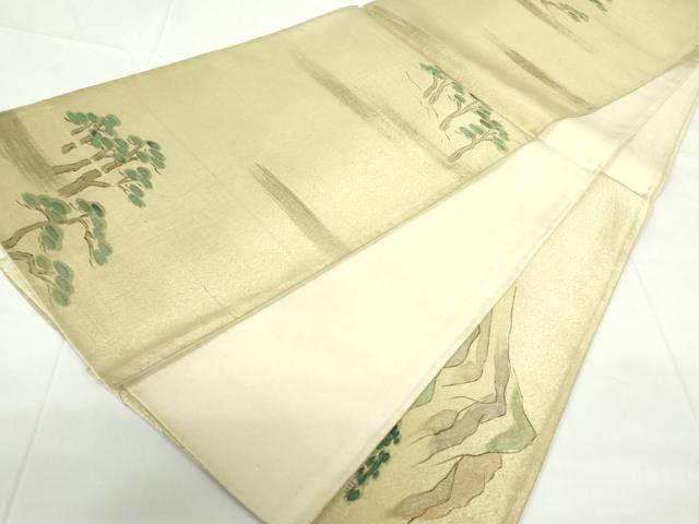 平和屋着物◎六通柄袋帯　手描き　風景文　金糸　正絹　逸品　DAAZ5628ea