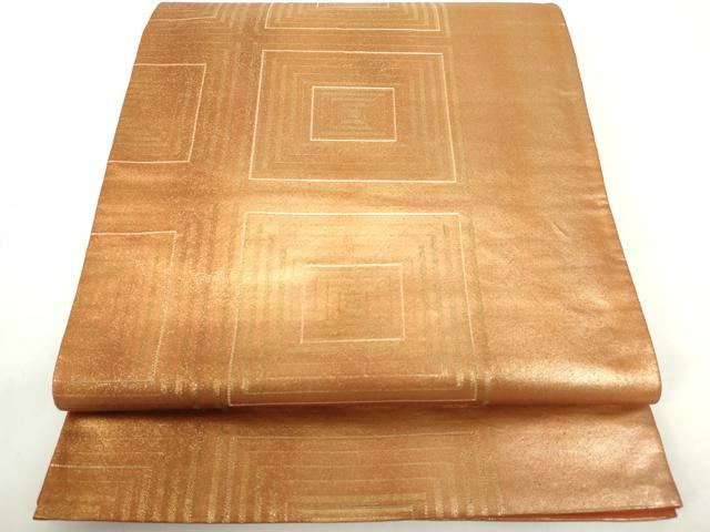 平和屋着物◎六通柄袋帯　幾何学間道　金糸　正絹　逸品　DAAZ5630ea