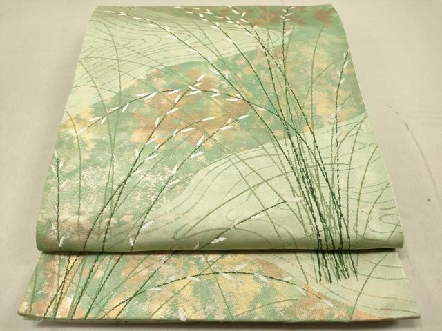 平和屋着物◎六通柄袋帯 流水葦文 金糸 引箔 正絹 逸品 DAAZ5643ea