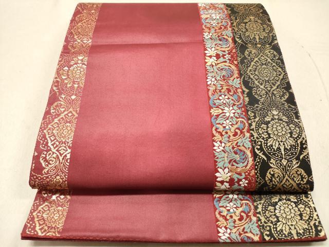 平和屋着物◎六通柄袋帯 唐織 花唐草間道 金糸 正絹 逸品