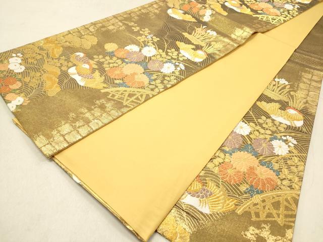 平和屋着物◎六通柄袋帯 鴛鴦籬花文 花筏 金糸 引箔 正絹 逸品 DAAZ5656ea