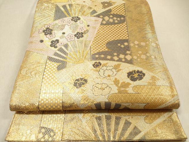 平和屋着物◎佐賀錦 六通柄袋帯 扇面花文 金糸 正絹 逸品 DAAZ5659ea