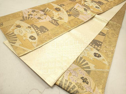 平和屋着物◎佐賀錦 六通柄袋帯 扇面花文 金糸 正絹 逸品 DAAZ5659ea
