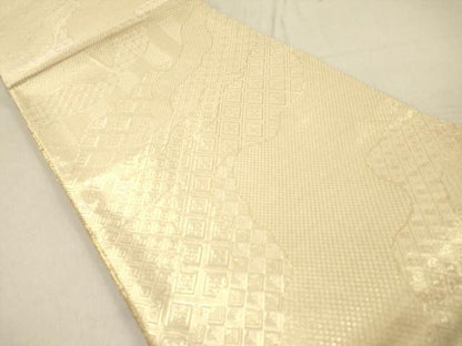 平和屋着物◎佐賀錦 六通柄袋帯 扇面花文 金糸 正絹 逸品 DAAZ5659ea