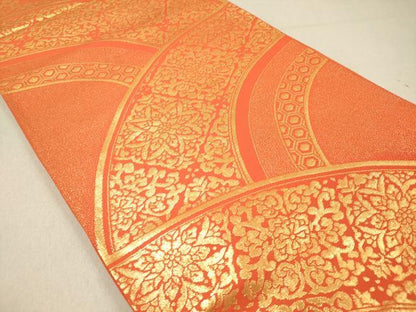 平和屋着物◎六通柄袋帯 吉祥花文 金糸 正絹 逸品 DAAZ5664ea