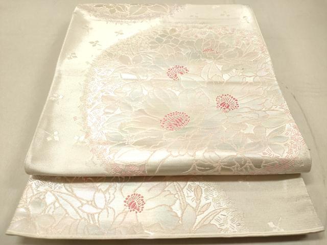 平和屋着物◎六通柄袋帯 花丸文 銀糸 正絹 逸品 DAAZ5665ea