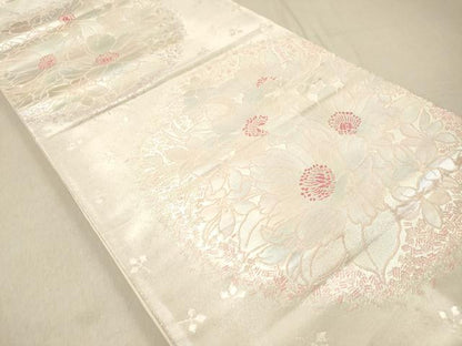 平和屋着物◎六通柄袋帯 花丸文 銀糸 正絹 逸品 DAAZ5665ea