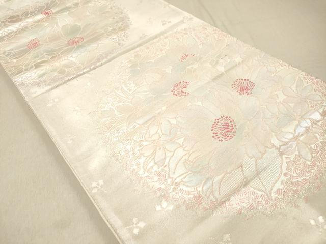 平和屋着物◎六通柄袋帯 花丸文 銀糸 正絹 逸品 DAAZ5665ea