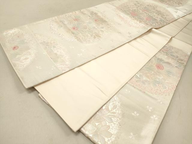 平和屋着物◎六通柄袋帯 花丸文 銀糸 正絹 逸品 DAAZ5665ea