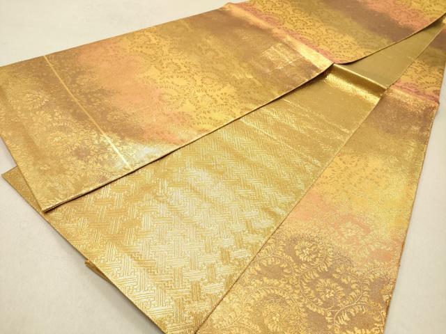 平和屋着物◎佐賀錦 全通柄袋帯 段彩唐草文 金糸 正絹 逸品 DAAZ5666ea