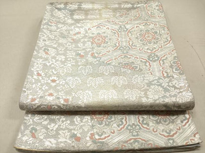 平和屋着物◎六通柄袋帯 切嵌花文 銀糸 正絹 逸品 DAAZ5667ea
