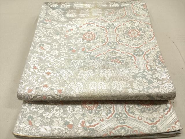 平和屋着物◎六通柄袋帯 切嵌花文 銀糸 正絹 逸品 DAAZ5667ea