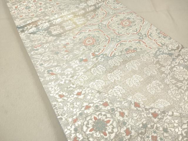 平和屋着物◎六通柄袋帯 切嵌花文 銀糸 正絹 逸品 DAAZ5667ea