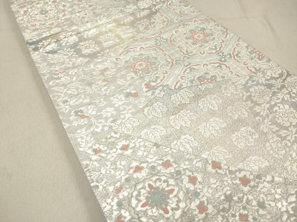 平和屋着物◎六通柄袋帯 切嵌花文 銀糸 正絹 逸品 DAAZ5667ea