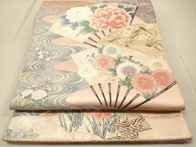 平和屋着物◎六通柄袋帯 唐織 九百錦 末広光琳文 銀糸 正絹 逸品 DAAZ5668ea