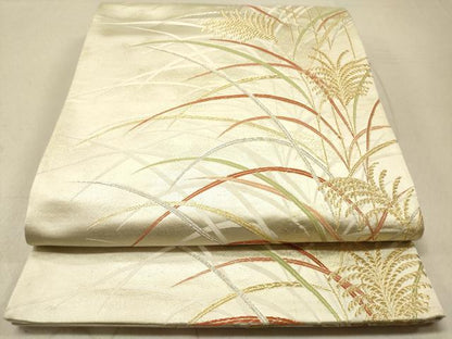 平和屋着物◎六通柄袋帯　唐織　芒　ススキ　金銀糸　正絹　逸品　DAAZ5672ea