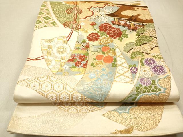 平和屋着物◎六通柄袋帯 几帳花文 金糸 正絹 逸品 DAAZ5673ea