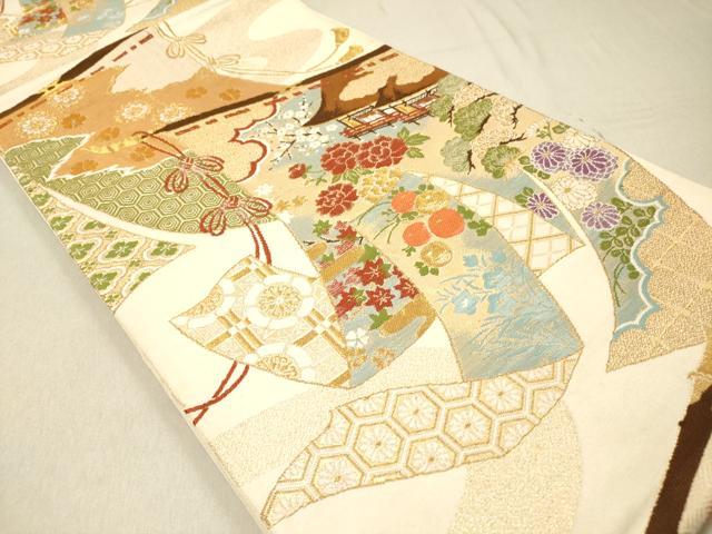 平和屋着物◎六通柄袋帯 几帳花文 金糸 正絹 逸品 DAAZ5673ea