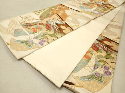 平和屋着物◎六通柄袋帯 几帳花文 金糸 正絹 逸品 DAAZ5673ea