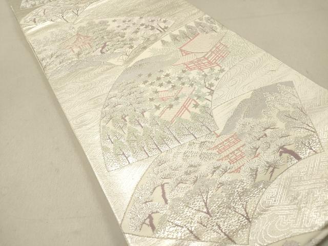 平和屋着物◎六通柄袋帯 地紙取り風景文 銀糸 正絹 逸品 DAAZ5674ea