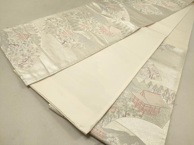 平和屋着物◎六通柄袋帯 地紙取り風景文 銀糸 正絹 逸品 DAAZ5674ea