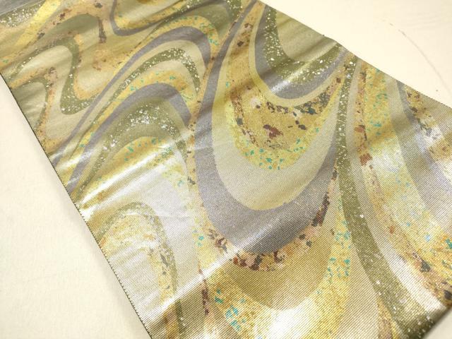 正絹 袋帯 六通柄 夢・みやび 螺鈿 七宝図案 豪華絢爛 逸品 美品 平和屋着物◎六通柄袋帯 文学の旅 流水文 螺鈿箔 正絹