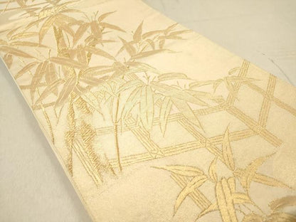 平和屋着物◎六通柄袋帯 笹竹文 金糸 正絹 逸品 DAAZ5679ea