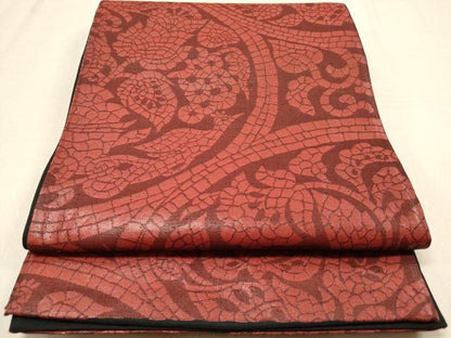 平和屋着物◎六通柄袋帯 さらさ 花鳥丸文 正絹 逸品 DAAZ5687ea