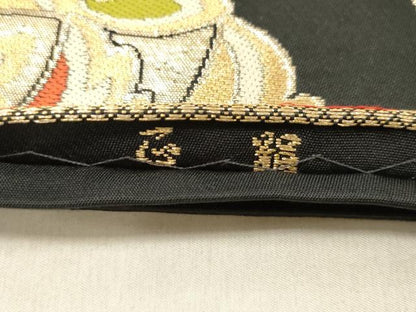 平和屋着物◎六通柄　本袋帯　唐織　松皮菱正倉院花文　黒地　金糸　正絹　逸品　DAAZ5701ea