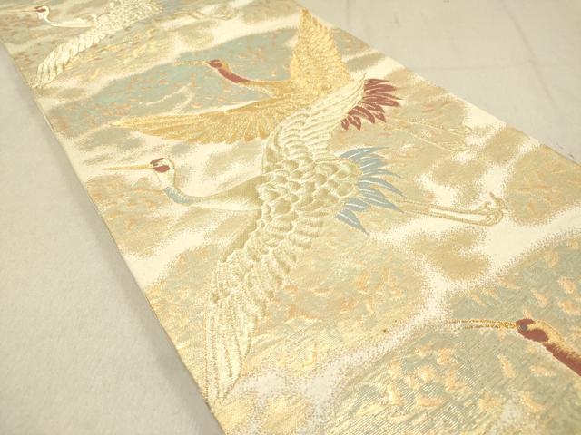 平和屋着物◎六通柄袋帯 飛鶴 金糸 正絹 逸品 DAAZ5702ea