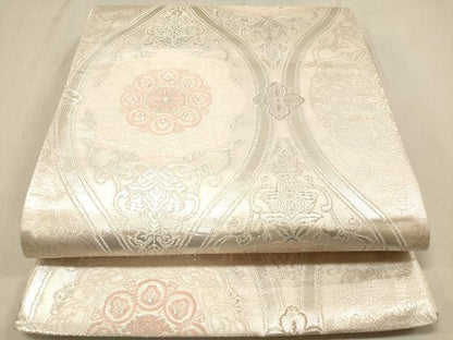 平和屋着物◎六通柄袋帯 唐織 立涌正倉院花文 銀糸 正絹 逸品 DAAZ5703ea